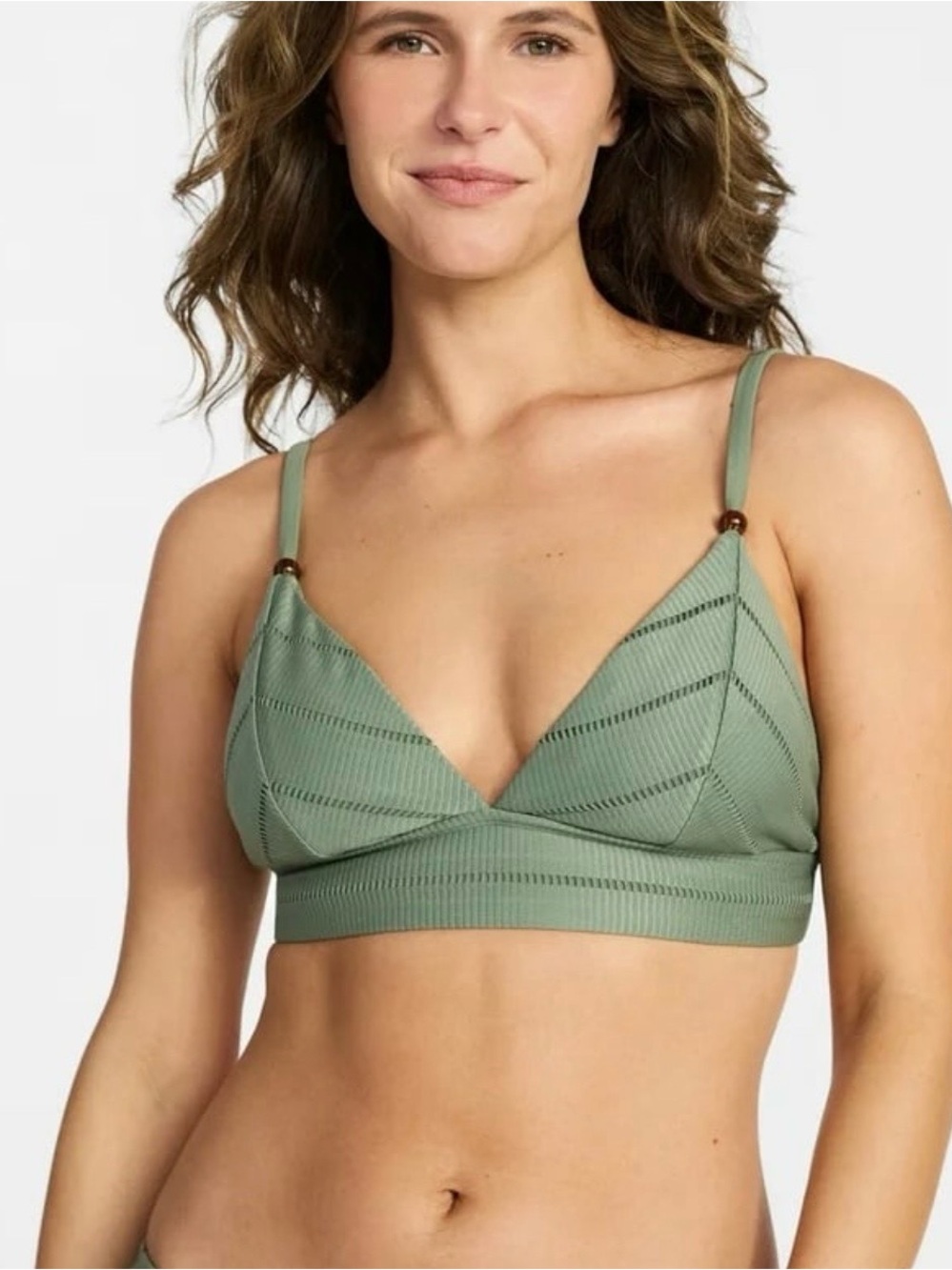 Ribbed Triangle Bathing suit top in Sage Green